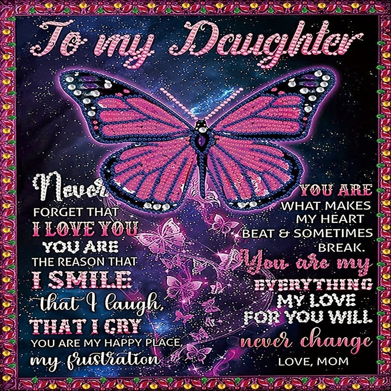 1pc Butterfly Printed Flannel Blanket, To My Daughter From Mom Envelope Blanket For All Season, Warm Cozy Soft Throw Blanket Nap Blanket For Couch Bed Sofa Office Camping Travel Home Decor, Holiday Gift Blanket For Daughter Lootquake LLC