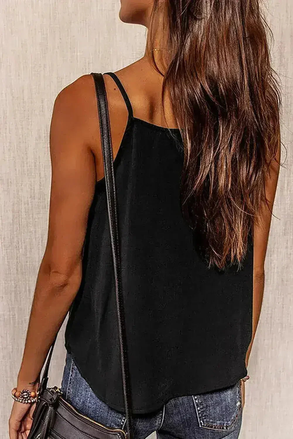 Black Spaghetti Straps Buttoned V Neck Vest - SJB-DIAMOND ELITES