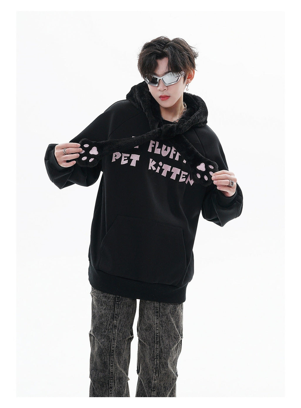 Fleece-lined Hooded Loose Pullover Sweatershirt Pi-Mart