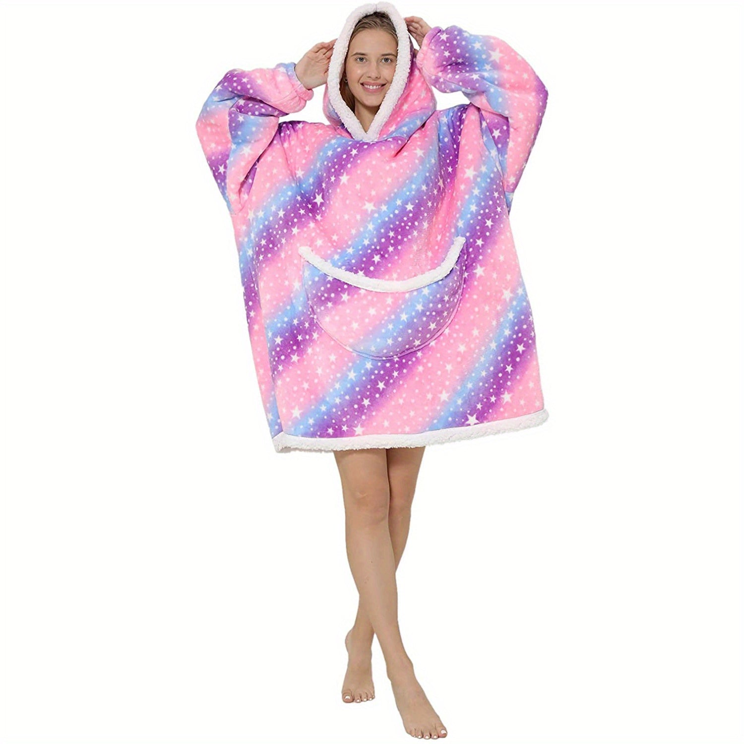 1pc Oversized Blanket Hoodie, Sherpa Fleece Hooded Blanket For Women, Ultra Soft Warm Wearable Blanket Sweatshirt Women Men Adult, Gift For Ladies