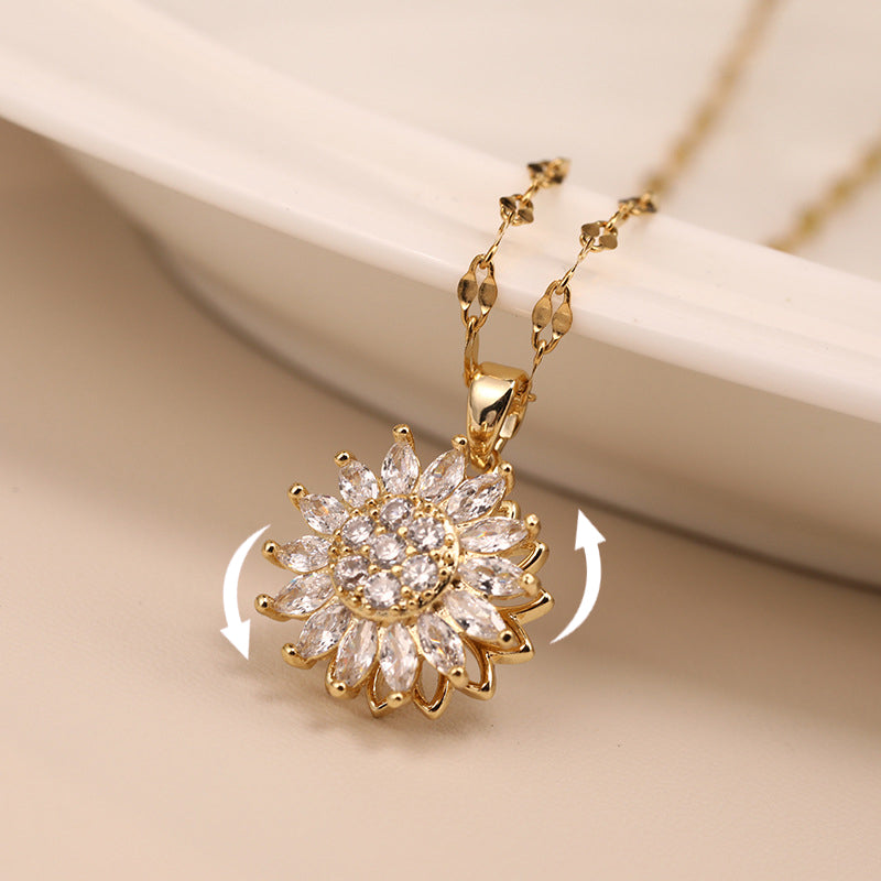 Rotatable Sunflower Necklace Full Of Diamonds Pi-Mart