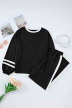 Varsity Stripe Pullover and Drawstring Pant Set THRIXINE