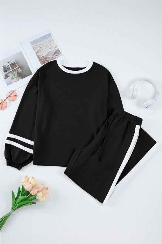 Varsity Stripe Pullover and Drawstring Pant Set THRIXINE