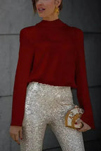 Backless Cowl Neck Long Sleeve Blouse – Elegant & Stylish | Femstylo - SJB-DIAMOND ELITES