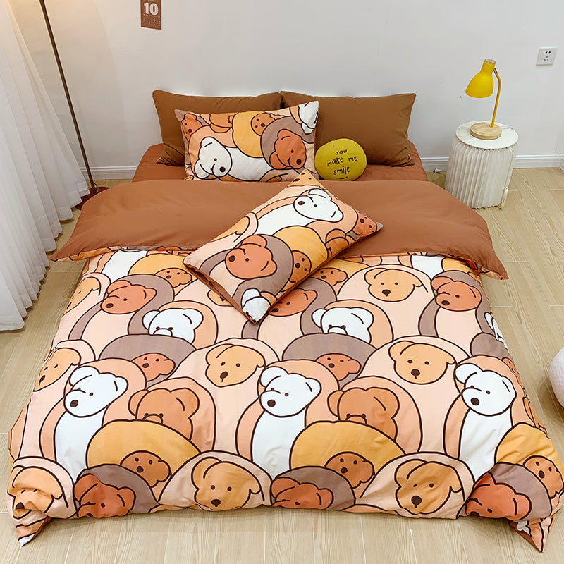 Cotton Four-piece Set Girl Heart Cartoon Pure Cotton  Linen Duvet Cover Bed Pi-Mart