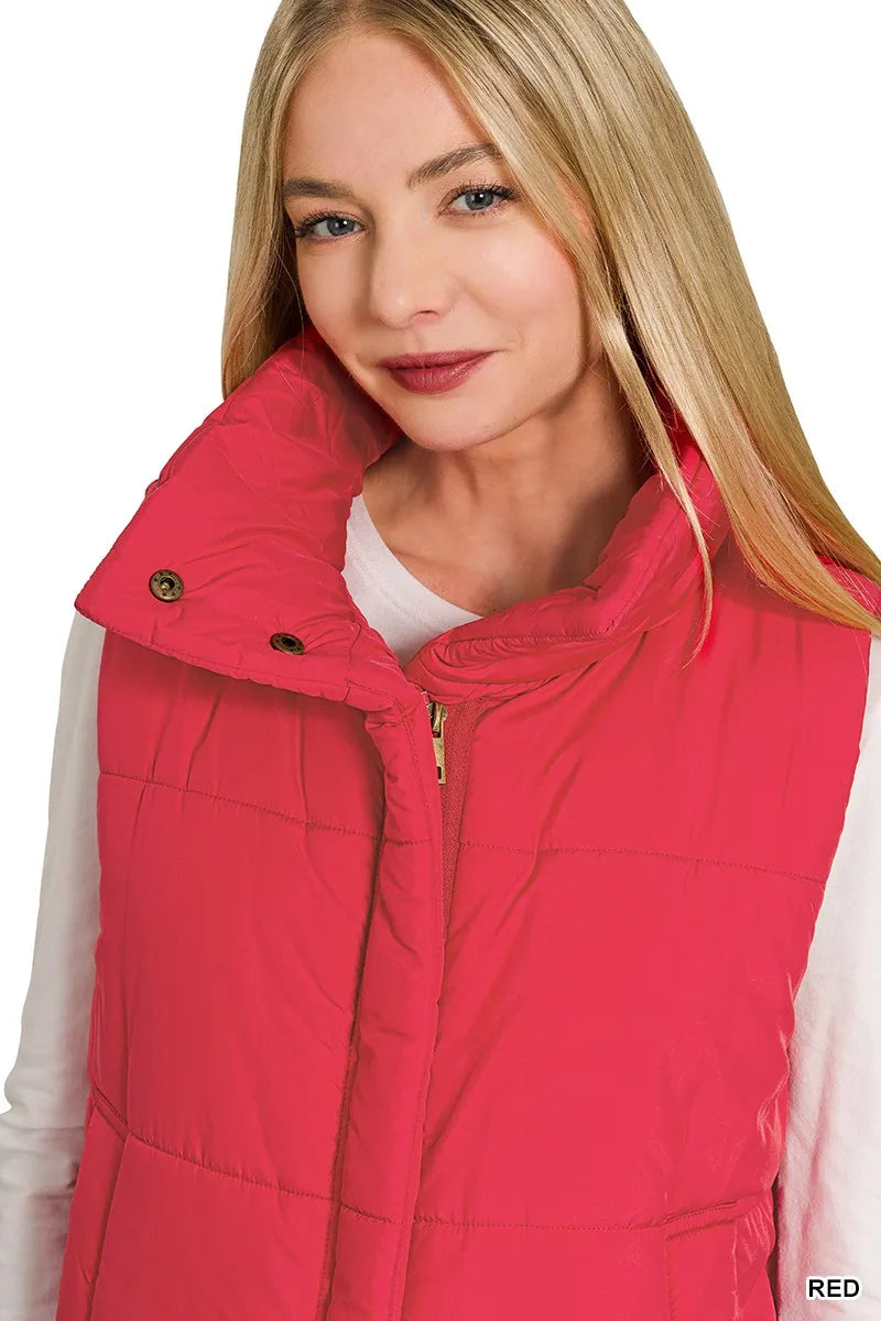 Zenana High Neck Zip-Up Vest Coat
