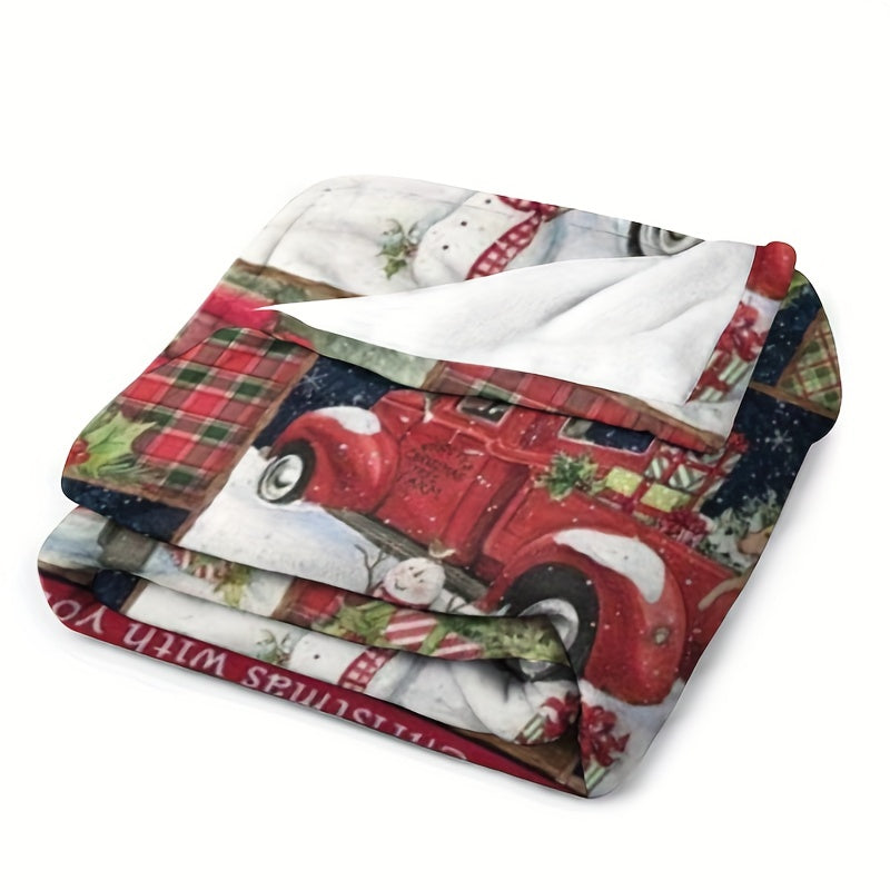 1pc Cozy Christmas Car Print Flannel Blanket - Ultra-Soft, Warm, and Lightweight Throw Blanket for Couch, Sofa, Office, Bed, Camping, and Travel - Multi-Purpose, All-Season Gift Blanket for Family and Friends with Versatile U Lootquake LLC