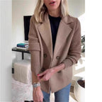 Double Breasted Lapel Jacket Fashion Knitted Sleeves Splicing Design Coat Outerwear Women's Clothing Pi-Mart