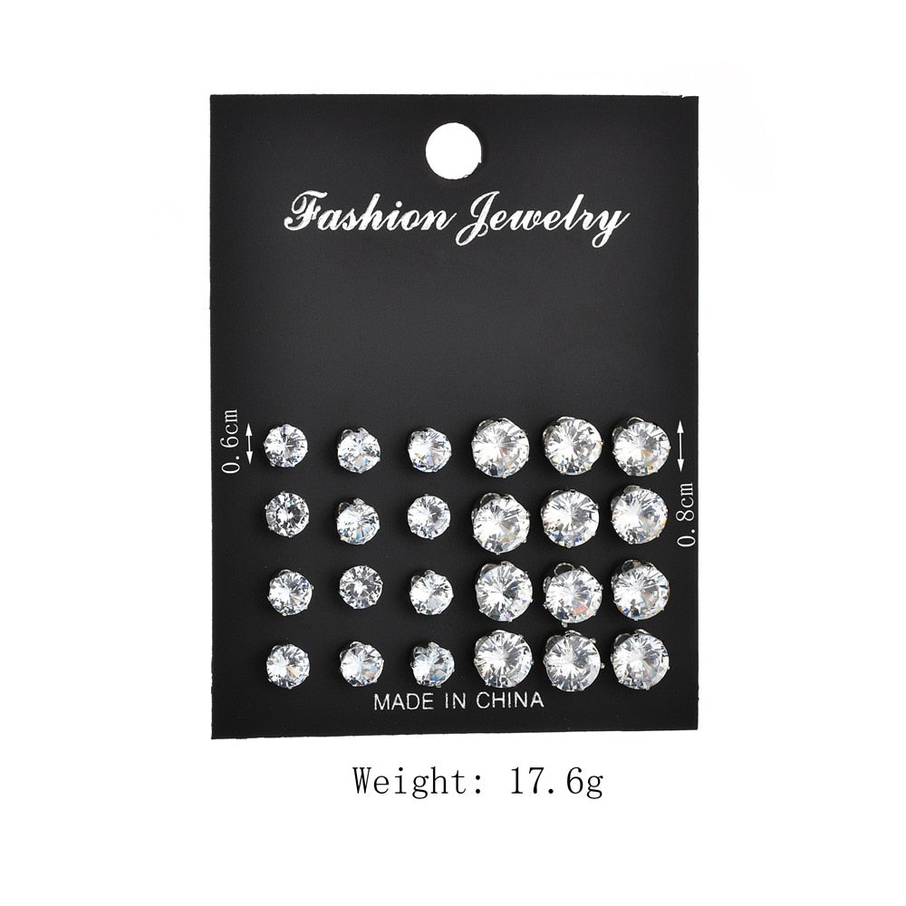 White Crystal Stud Earrings Set Pi-Mart