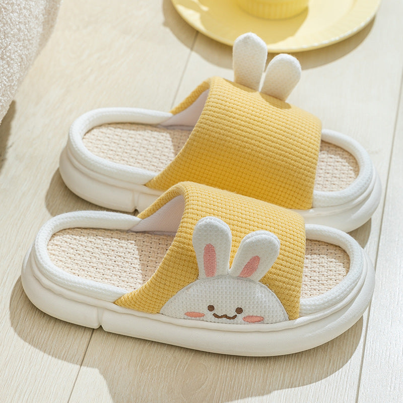 Cute Rabbit Slippers Linen House Shoes For Women Pi-Mart