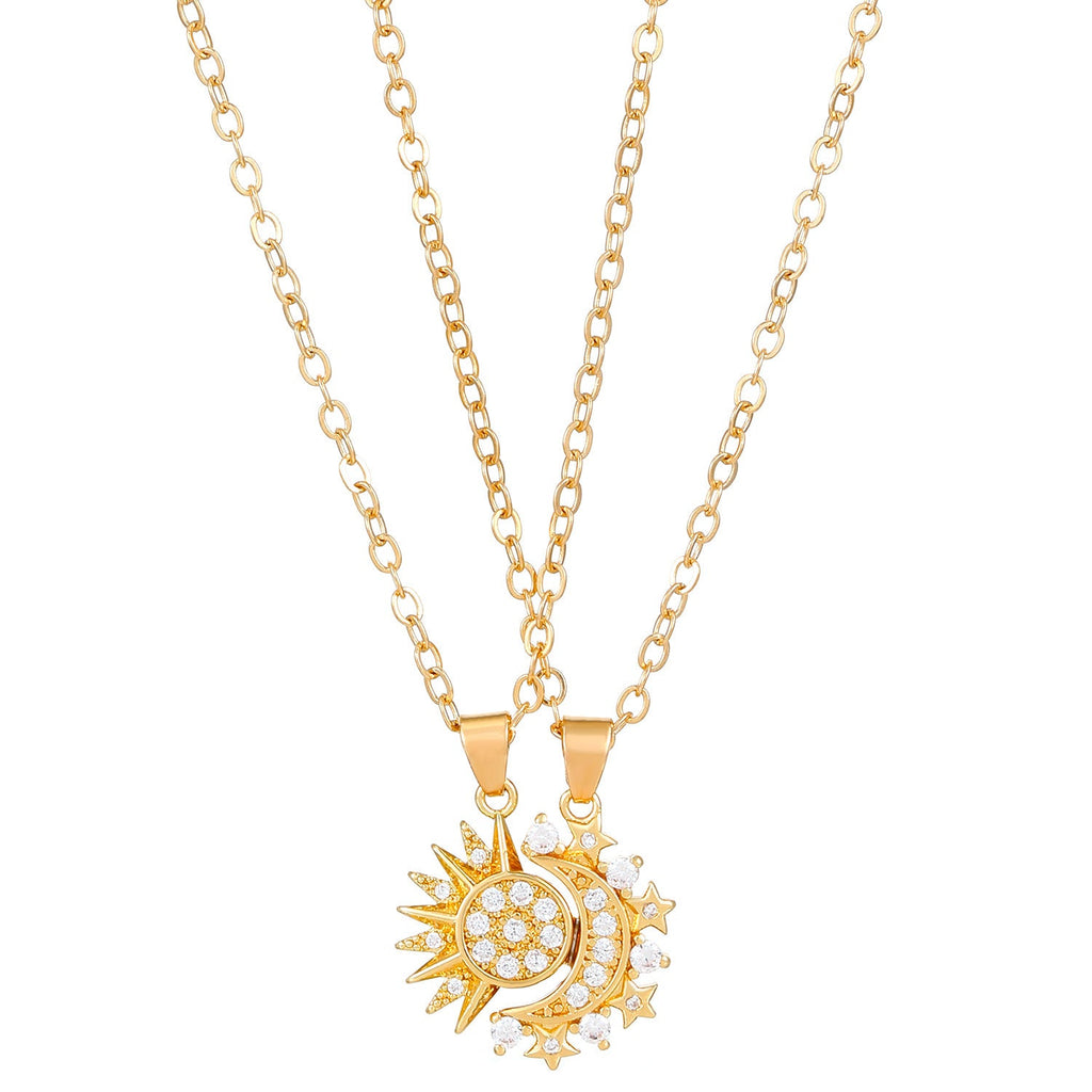 2pcs Necklace Sun And Moon Magnetic Pendant Clavicle Chain Necklace For Couple Lovers Pi-Mart