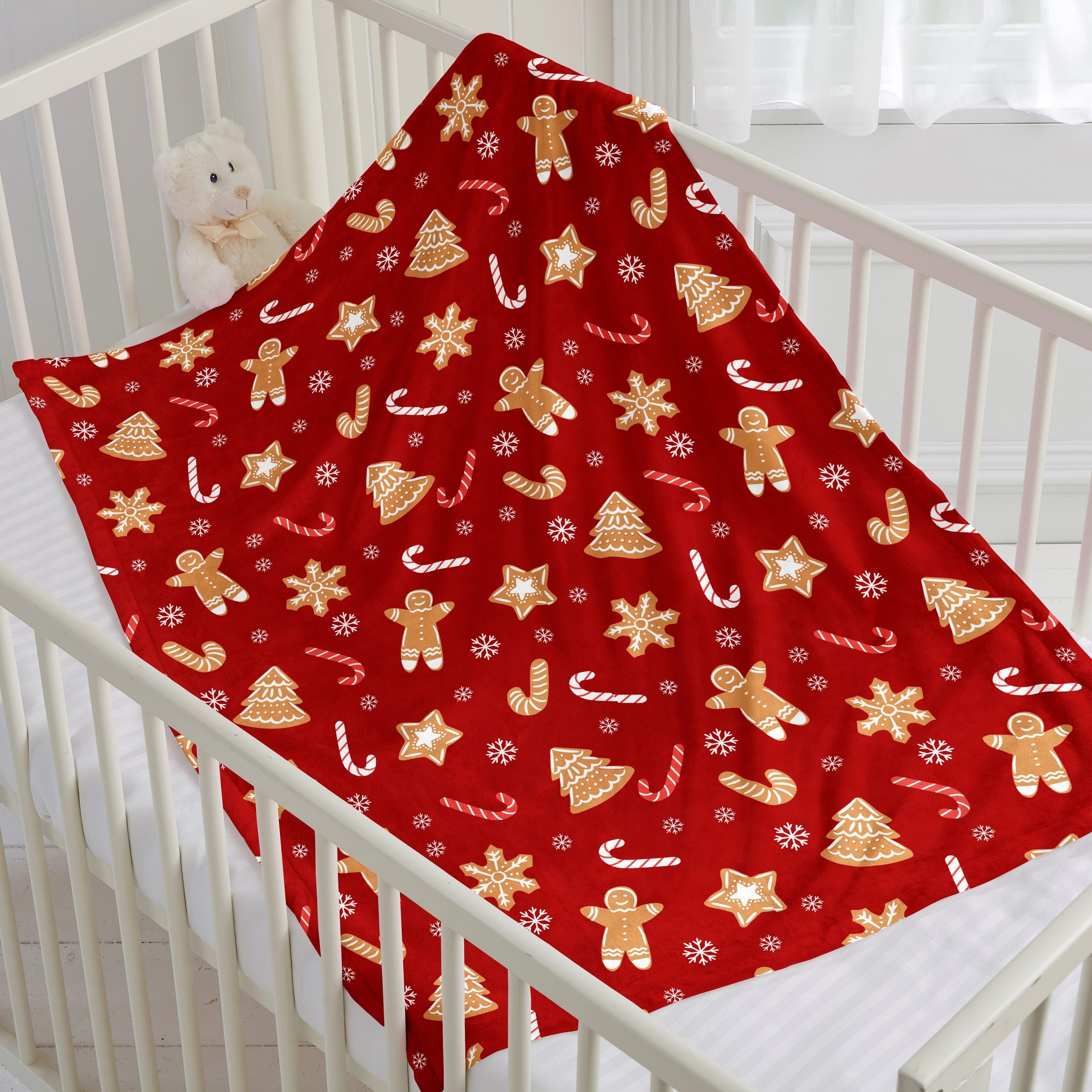 1pc Christmas Theme Blanket, Red Gingerbread Man Christmas Tree Blanket, Soft Warm Throw Blanket Nap Blanket For Couch Sofa Office Bed Camping Travel, Multi-purpose Gift Blanket For All Season Lootquake LLC