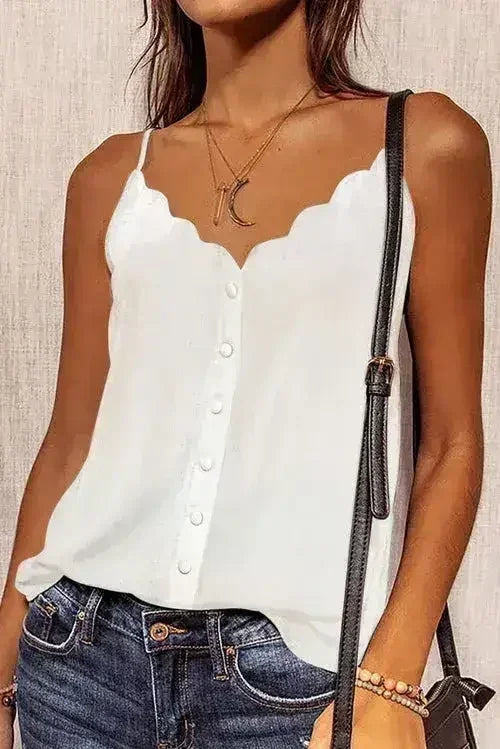 White Spaghetti Straps Buttoned V Neck Vest - SJB-DIAMOND ELITES