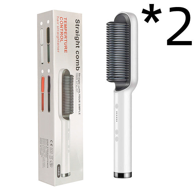 New 2 In 1 Hair Straightener Hot Comb Negative Ion Curling Tong Dual-purpose Electric Hair Brush Pi-Mart