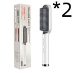 New 2 In 1 Hair Straightener Hot Comb Negative Ion Curling Tong Dual-purpose Electric Hair Brush Pi-Mart