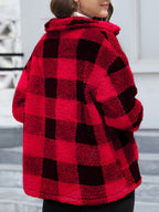 Beautiful Red Women Drop Shoulder Fuzzy Button-Up Jacket Soft And Comfortable Casual Fit Jacket Stevvex