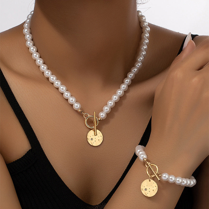 Pearl Bracelet And Necklace Set Female With Hearts Clavicle Chain Pi-Mart