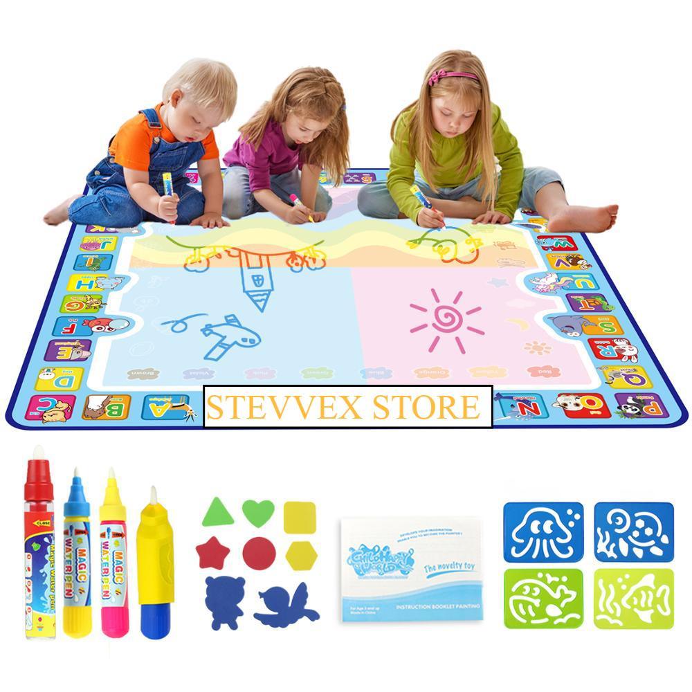 Coolplay 100x100cm Magic Water Drawing Mat Doodle Mat & 4 Drawing Pens & 1 Stamps Set Painting Board Educational Toys for Kids - SJB-DIAMOND ELITES