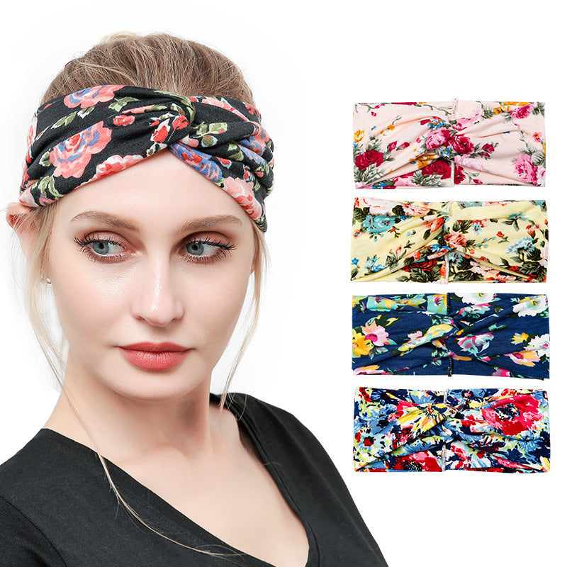 Sweat-absorbent And Anti-perspirant Bundled Headband With Wide-brimmed Print Headband Pi-Mart