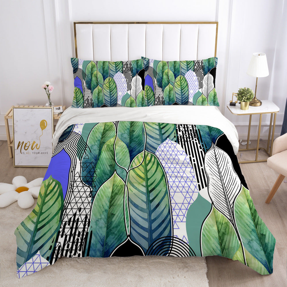 Nordic Spring Bedding Set Green Leaf Quilt Cover Pi-Mart