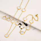 New Stainless Steel Plant Fritillary Five Leaf Petals Earring Bracelet Necklace Jewelry Set Women Cross-border Hot Selling Lot Pi-Mart