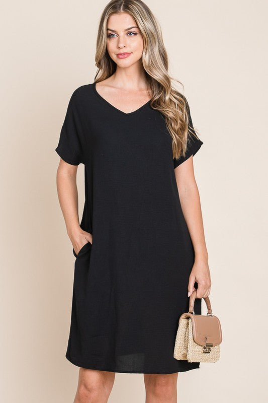 V-Neck Short Sleeve Dress with Pockets For Women – Casual, Versatile and Stylish Dress with Convenient Pockets for Everyday Wear Stevvex