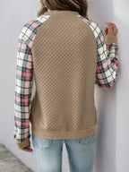 Perfee Plaid Half Zip Long Sleeve Texture Sweatshirt - SJB-DIAMOND ELITES