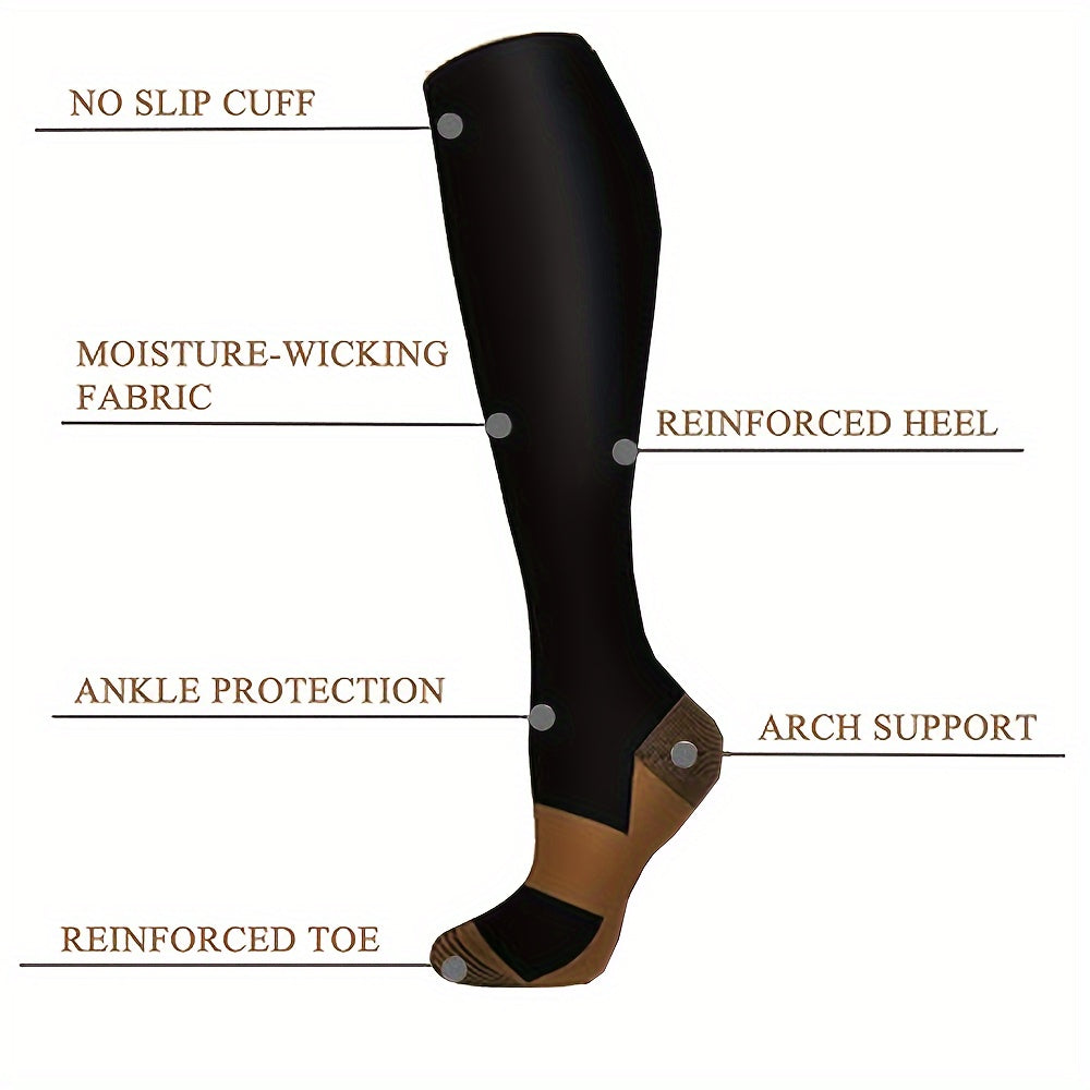 8 Pairs Copper-infused Unisex Compression Socks - Enhanced Circulation Support (10-20 MMHG) - Comfortable Knee High for Nurses, Pregnancy, Running, Hiking, Cycling Lootquake LLC