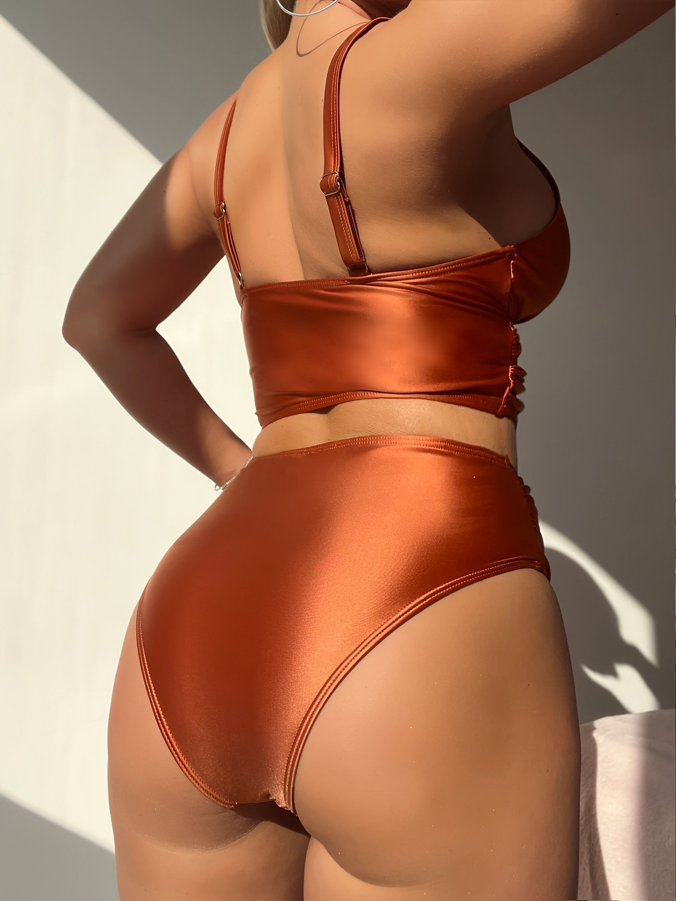 Bikini Solid Black Twist Front High Waist 2 Piece Swimsuit for Women – Stretchy V Neck Bikini Set with Ruched Tummy Control and Cross Strape Detail – Quick Drying Polyamide Swimwear for Beachwear Poolside and Summer Travel Stevvex