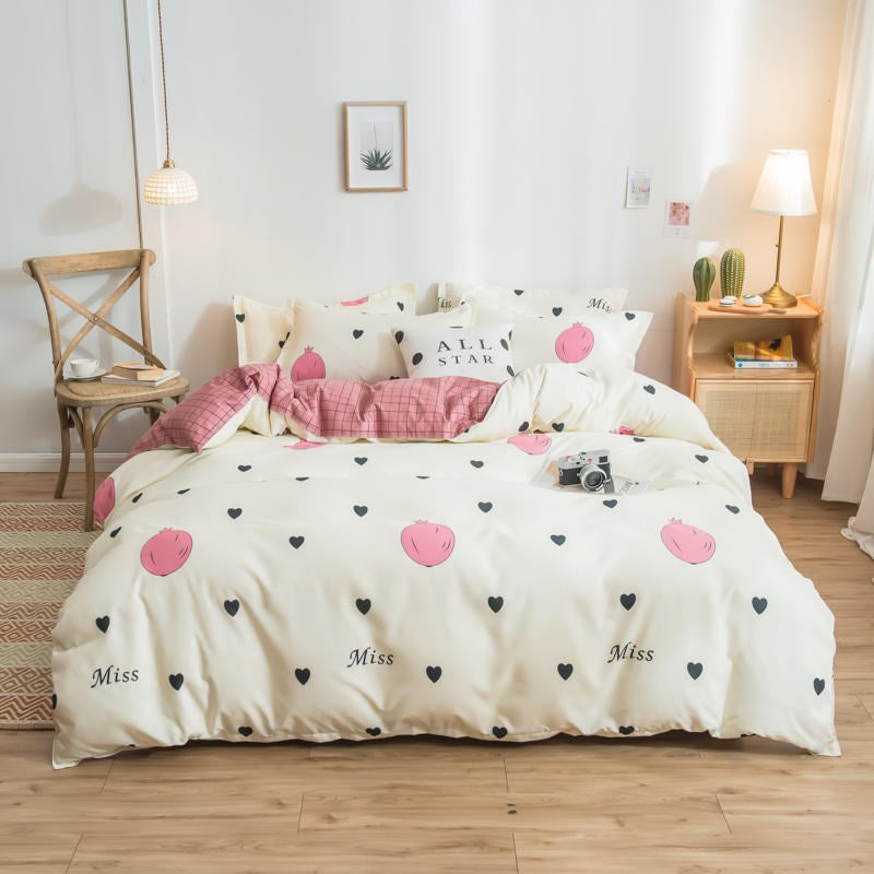 Cover Set Bed Cotton Quilt Bedsheet Bedding Duvet Fitted Pi-Mart
