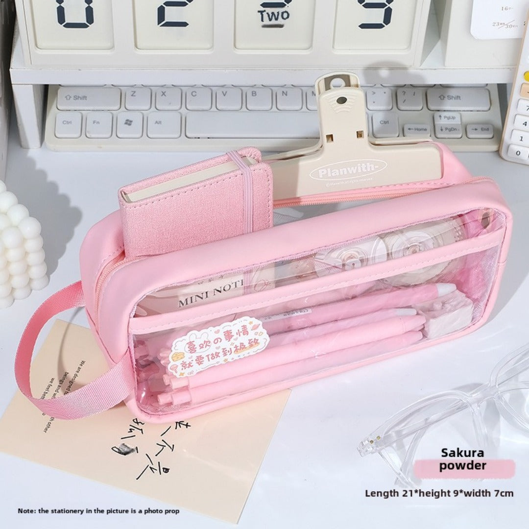 Transparent pencil case, portable tote storage bag, waterproof large-capacity stationery storage box. - SJB-DIAMOND ELITES