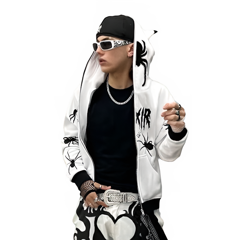Men's Oversized Zip Hoodie Spider Print Hoodie Y2K Hip Hop Street Style Fashion Punk Sports Jacket Pullover Jacket Apparel Pi-Mart