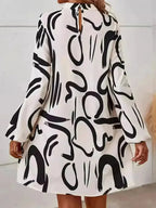 Printed Mock Neck Long Sleeve Mini Dress