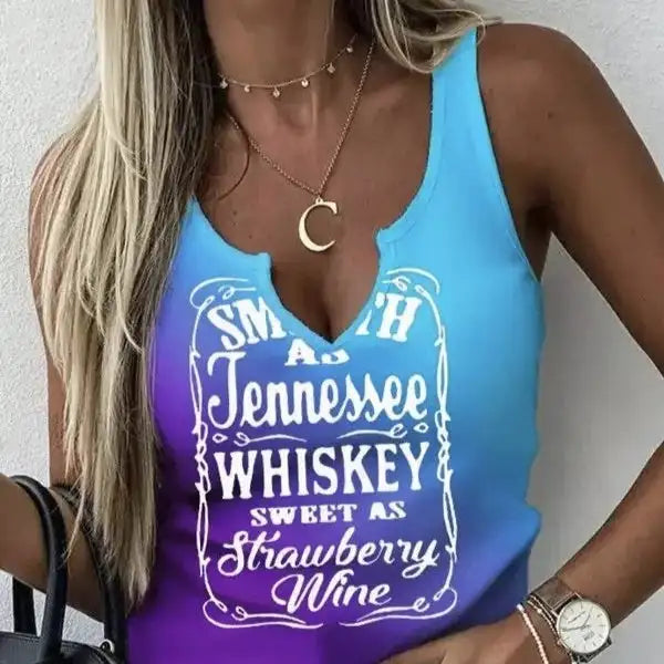Ladies' Colorful Gradient Letter Print V-neck Casual Versatile Fashion Vest - SJB-DIAMOND ELITES
