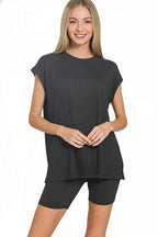 Zenana Brushed Dty Microfiber Top & Biker Shorts THRIXINE
