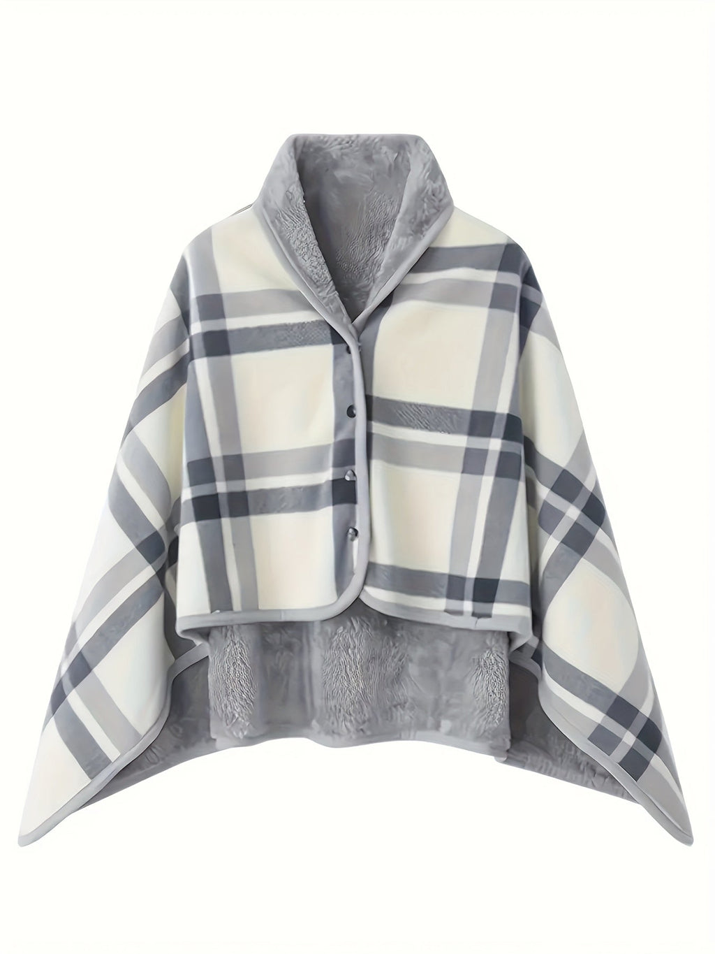 Women'S Casual Plaid Pajama Cape Blanket, V-Neck Sleeveless Knit Fabric with Button Detail, Polyester 100% Flannel, Medium Stretch, All-Season Loose Fit - Thick Heating Office Air-Conditioning Nap Blanket Lootquake LLC