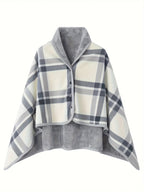 Women'S Casual Plaid Pajama Cape Blanket, V-Neck Sleeveless Knit Fabric with Button Detail, Polyester 100% Flannel, Medium Stretch, All-Season Loose Fit - Thick Heating Office Air-Conditioning Nap Blanket Lootquake LLC