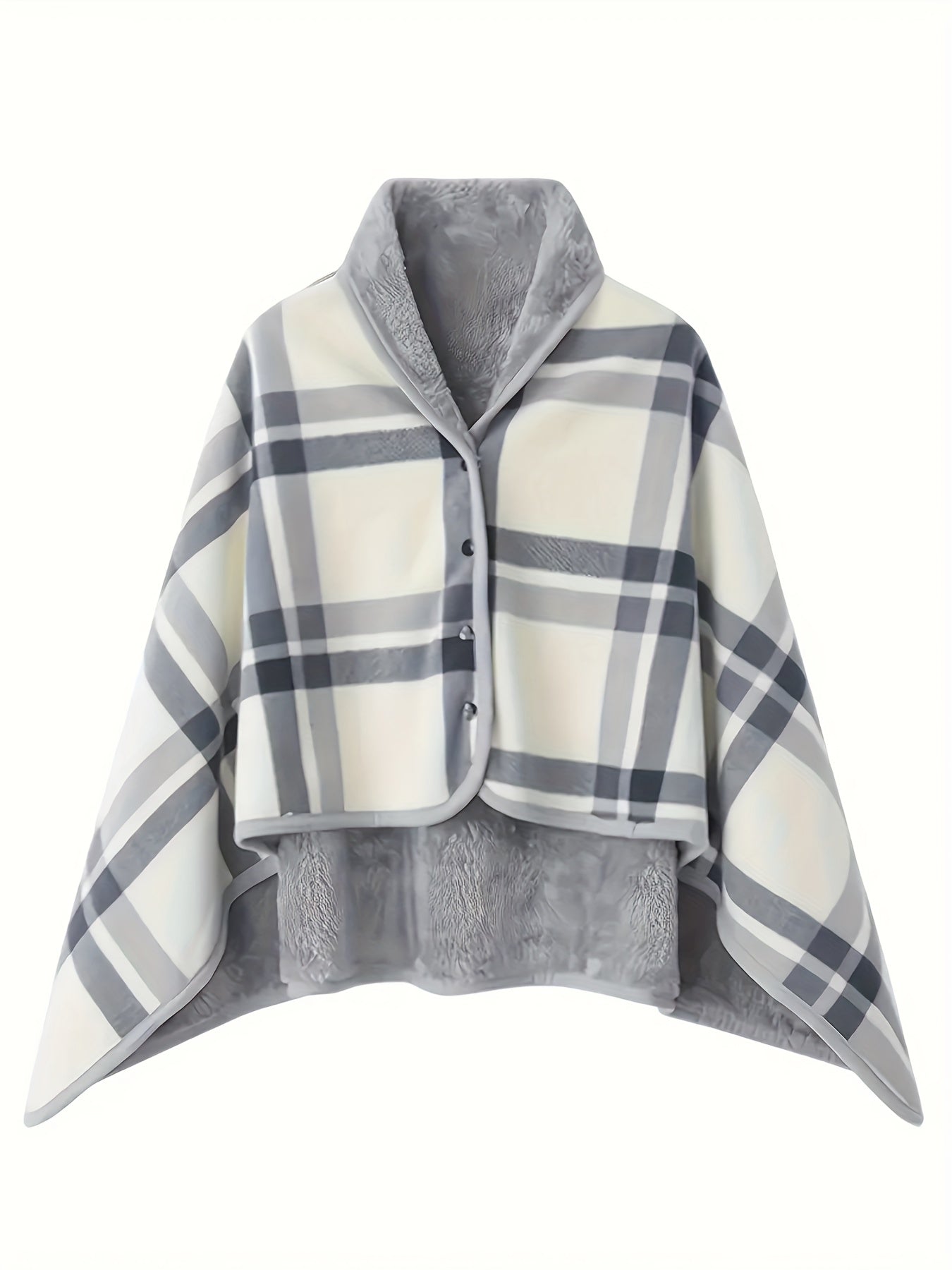 Women'S Casual Plaid Pajama Cape Blanket, V-Neck Sleeveless Knit Fabric with Button Detail, Polyester 100% Flannel, Medium Stretch, All-Season Loose Fit - Thick Heating Office Air-Conditioning Nap Blanket Lootquake LLC