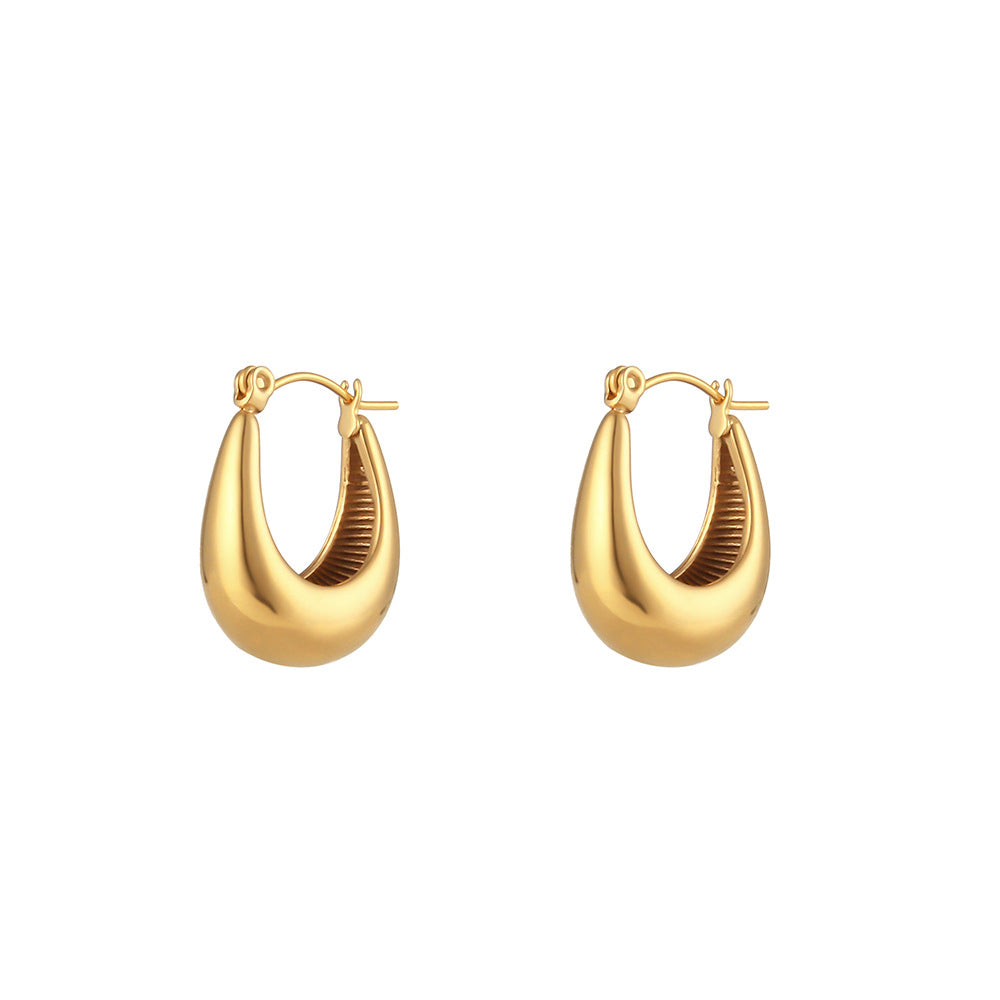 New Stainless Steel Hollow Glossy Thick U-shaped Earrings Pi-Mart