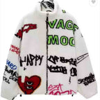 Men's Lamb Wool Graffiti Printed Fleece Jacket Pi-Mart