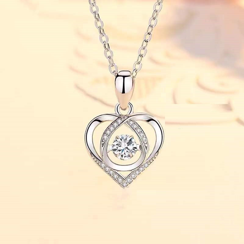 S925 Beating Heart-shaped Necklace Women Luxury Love Rhinestones Necklace Jewelry Gift For Valentine's Day Pi-Mart