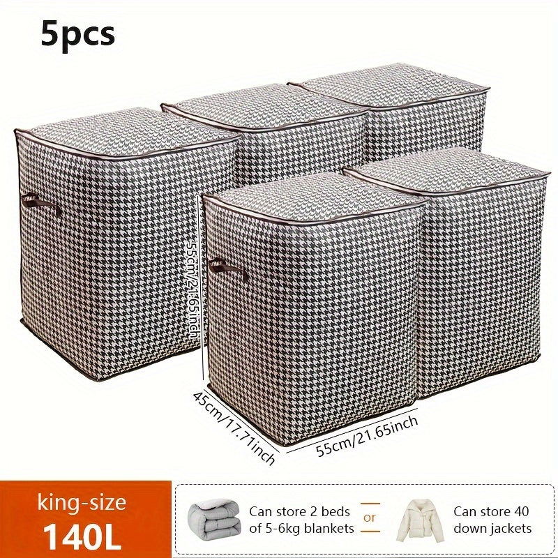 2pcs/5pcs Extra Large Capacity Stylish Houndstooth Storage Boxes - Durable, Space-Saving Closet Organizers with Handles for Easy Clothes, Blanket Storage and Organization at Home and Office Lootquake LLC
