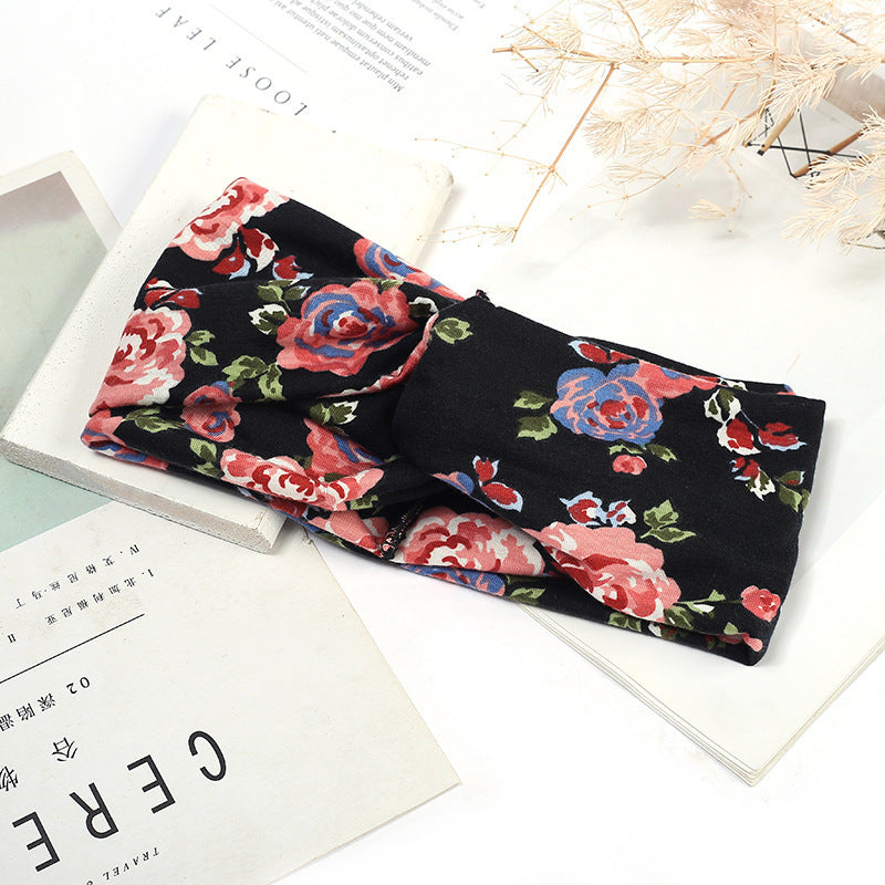 Sweat-absorbent And Anti-perspirant Bundled Headband With Wide-brimmed Print Headband Pi-Mart