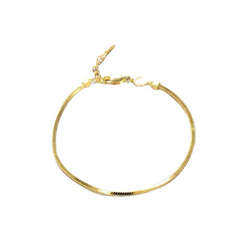 Simple Vintage Ins Folded Square Scaled Snake Bone Chain S925 Silver Plated 18k Gold Bracelet Female Pi-Mart