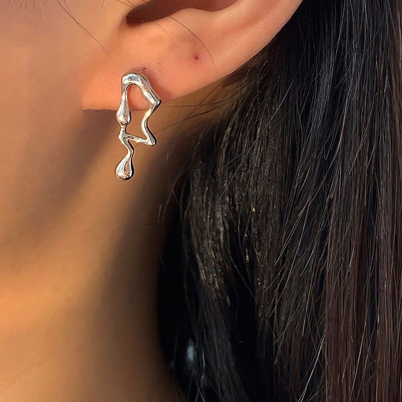 Asymmetrical Liquid Metal Drop Earrings Pi-Mart
