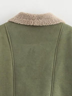Fuzzy Collared Neck Long Sleeve Jacket with Buttoned Closure and Cozy Pockets Stevvex