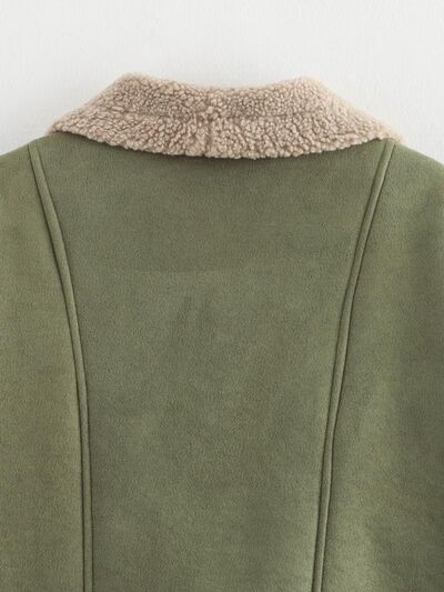 Fuzzy Collared Neck Long Sleeve Jacket with Buttoned Closure and Cozy Pockets Stevvex