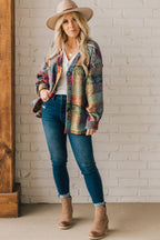 Multicolor Brushed Checked Western Buttoned Jacket Lootquake LLC