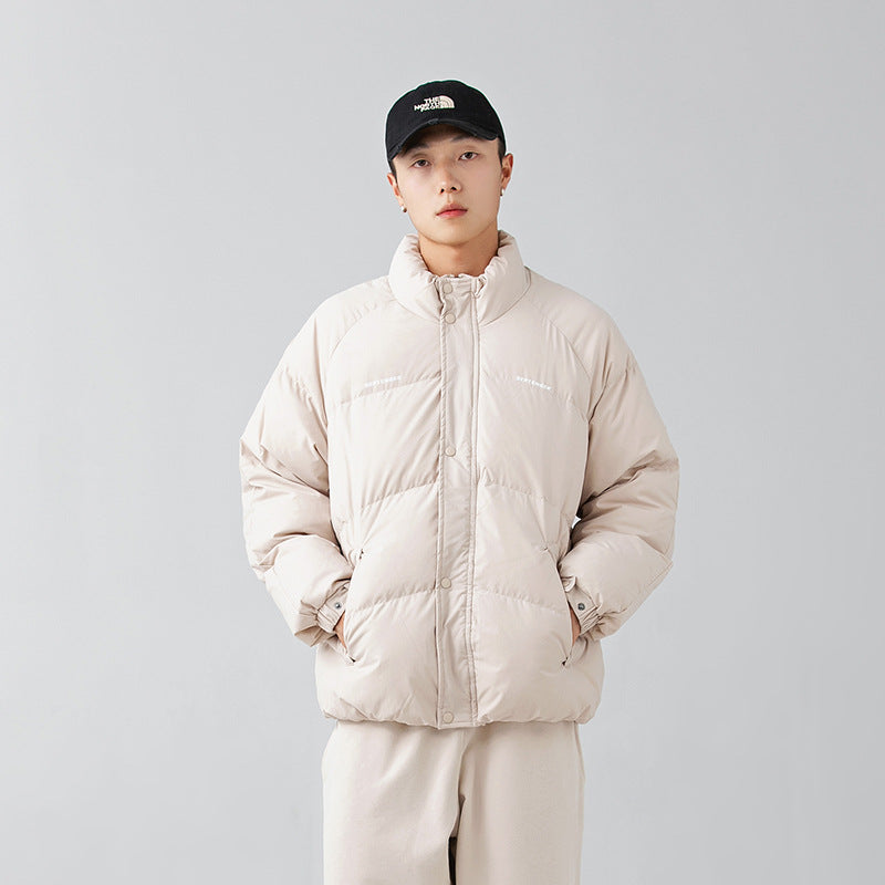 Men's Fashion Simple Raglan Sleeve Printing Stand-up Collar Down Jacket