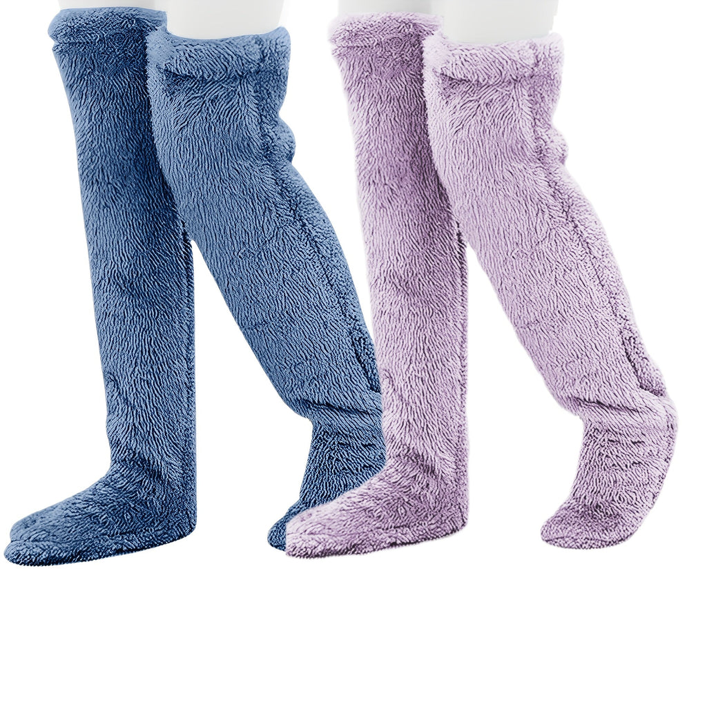 Fuzzy Thigh High Stockings, Warm Over-the-Knee Socks for Women, Solid Color Lootquake LLC